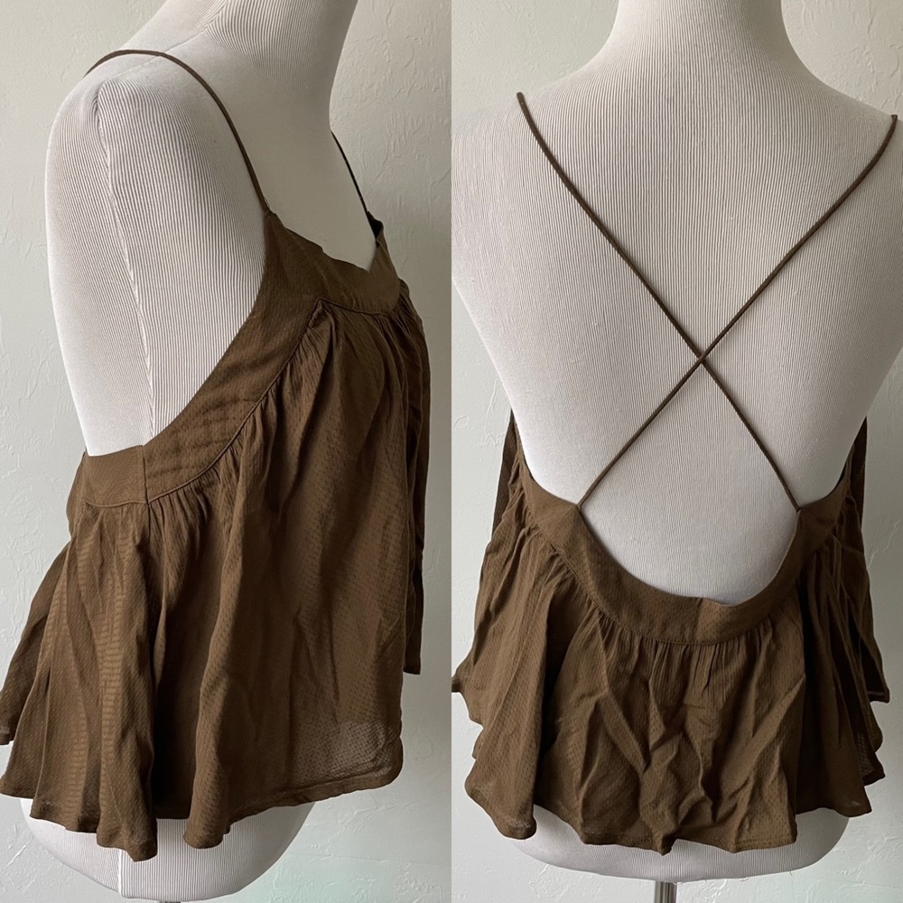 Free People Spaghetti Strap Swing Crop Tank Army Brown XS